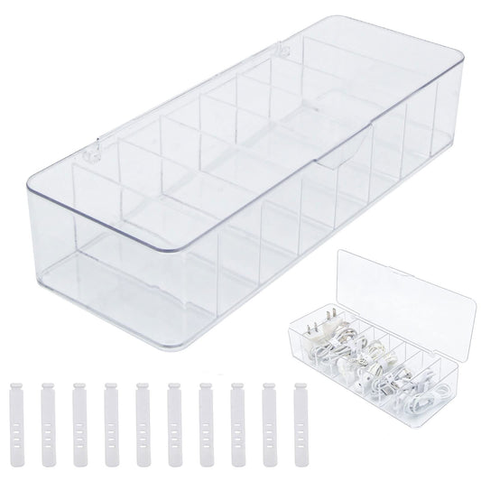 See-Through Cable Organizer Box Wire Management Case Data Cord Organizer Storage,8 Compartment Storage Boxes with 10 Wire Ties,Plastic Clear Lids