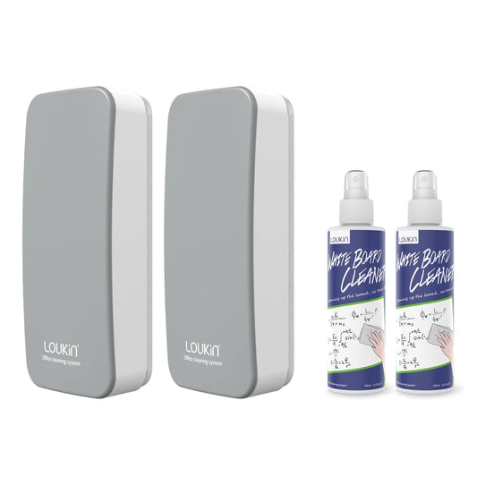 loukin 2 Pack Magnetic Dry Erase Eraser with 2 Whiteboard Cleaners, Grey