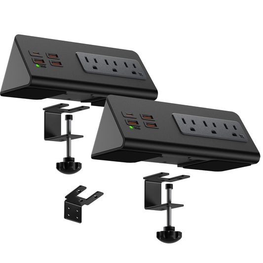 Power Charge Station Edge clamp Mount 15A 1875W with USB-C portsTabletop Surge Protector Desk Clamp Power Sockets with 3 AC Outlets and 4 Fast