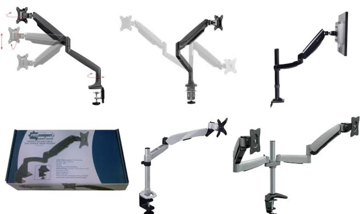 PROconnect Monitor Desk Mount - Height Adjustable Gas Spring for up to 30" Monitor (PCTDA20)