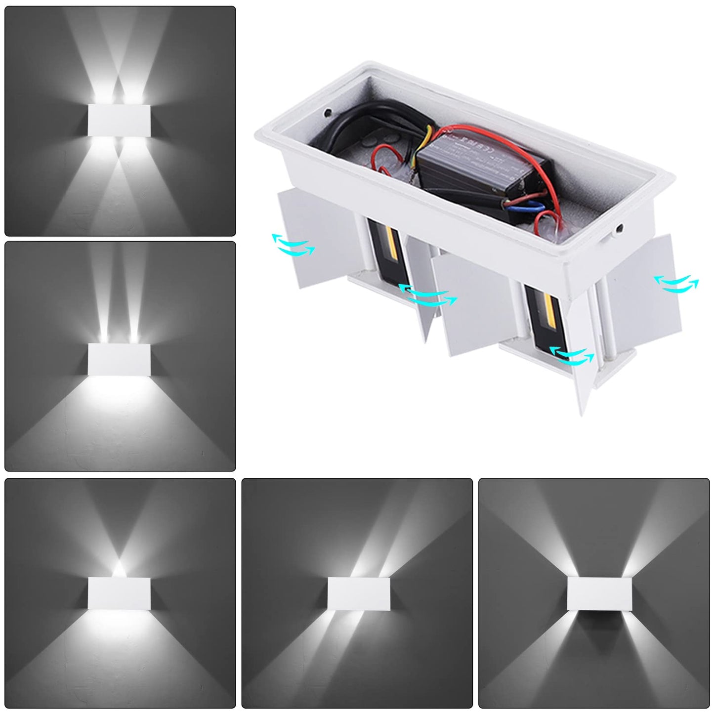 Kawell 12W Modern Wall Light LED Wall Sconce Up Down Adjustable Beam Angle Aluminum Wall Lamp LED Indoor Outdoor Waterproof IP65 for Bedroom Bathroom