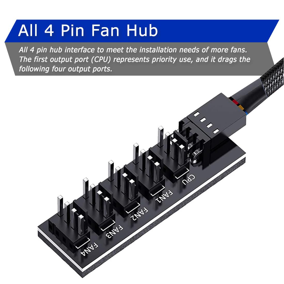 AVERZELLA 2 Pack Cooling Fan 1 to 5 Hub, All 4 Pin Cooling Fans Power Extension Cable for PC Case Internal Motherboard Fan, 5 Way Splitter Wire