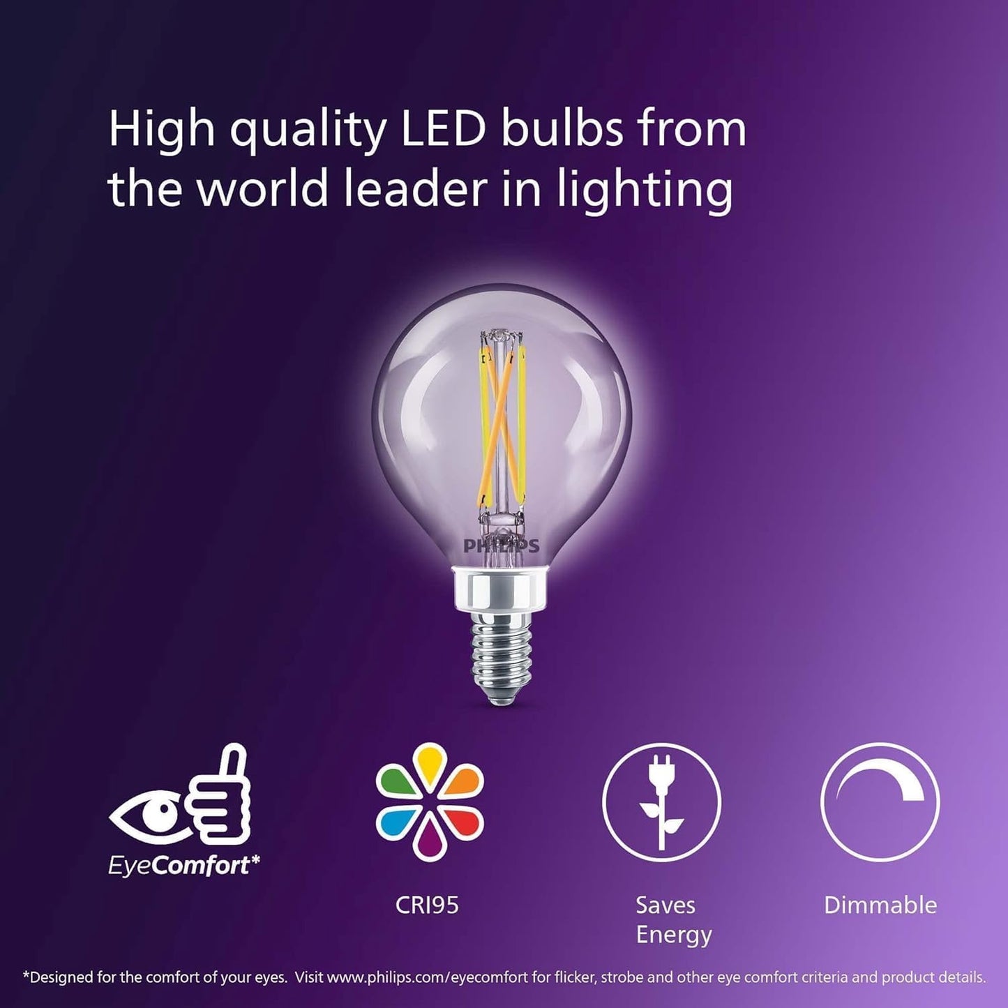 PHILIPS LED 40W G16.5 E12 Base 2-Pack Ultra Definition Soft White (2700K) 350 Lumen (3.5W=40W) Clear Flicker Free Light Bulbs