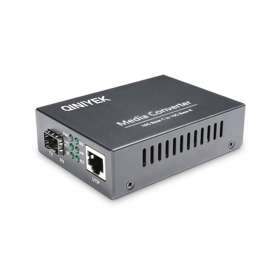 QINIYEK 10G Ethernet Media Converter, 1x 100M/1G/2.5G/5G/10GBase-T RJ45 to 1x 10GBase-X SFP+ Slot, Supports 10G SR/LR/10G-T Module,10G Fiber Ethernet