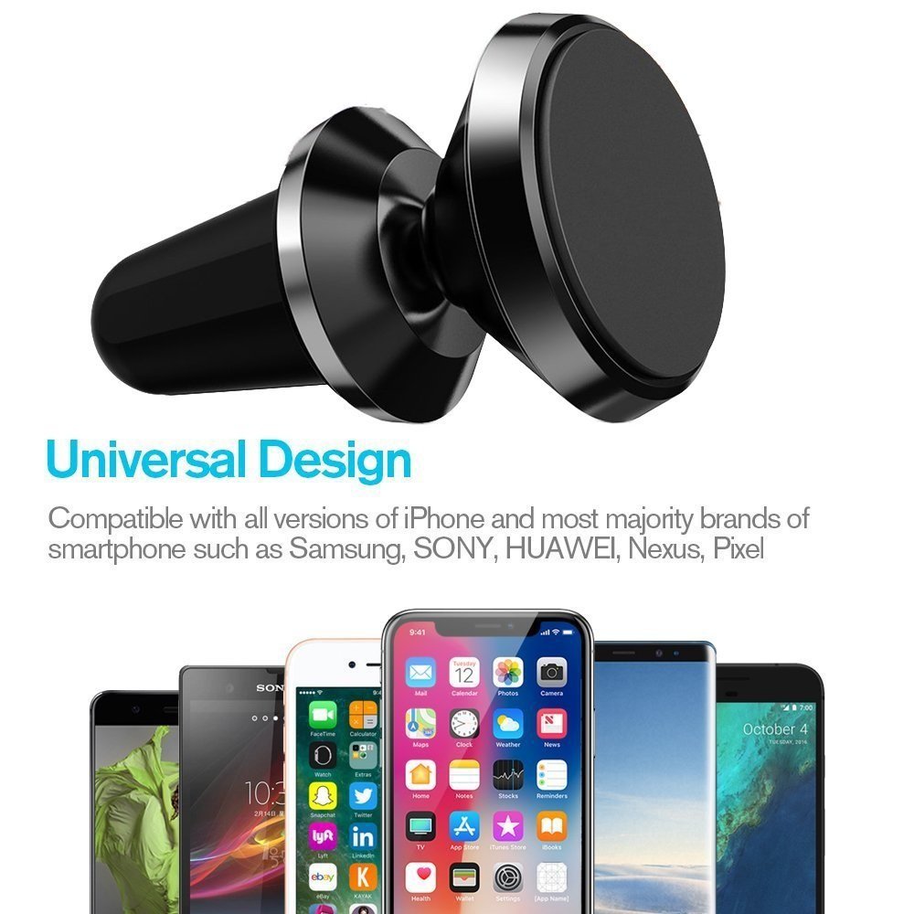 eTECH Magnetic Phone Car Mount Holder, Magnetic Mount Universal Air Vent (Silver)