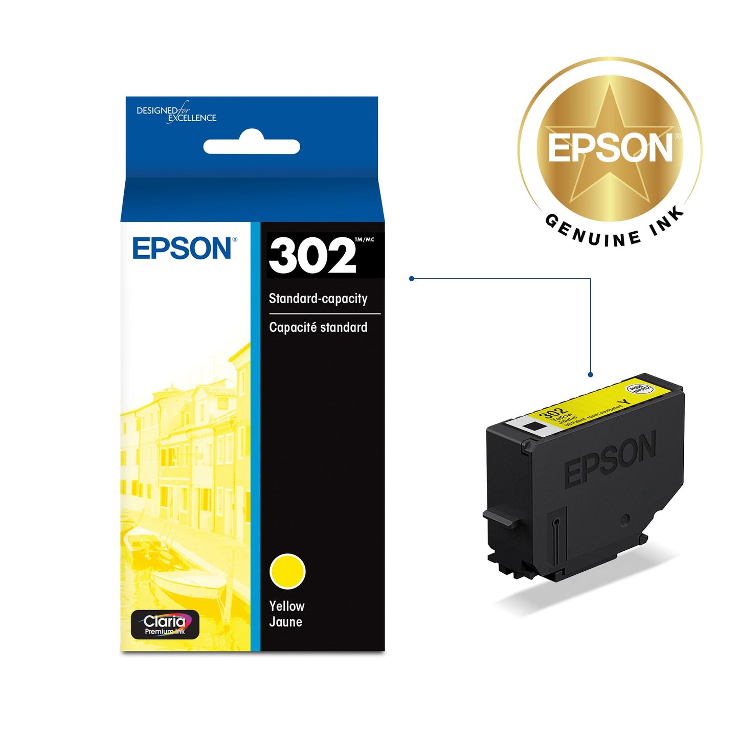 EPSON 302 Claria Premium Ink Standard Capacity Yellow Cartridge (T302420-S) Works with Expression XP-6000, 6100