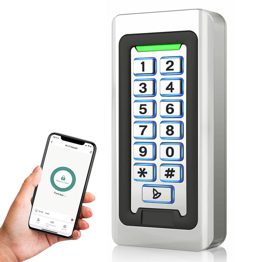 Wireless WiFi Access Control Keypad, Metal Stand-Alone Door Access Control System, EM Card Reader, Weatherproof, Backlight, TUYA Wireless Entry