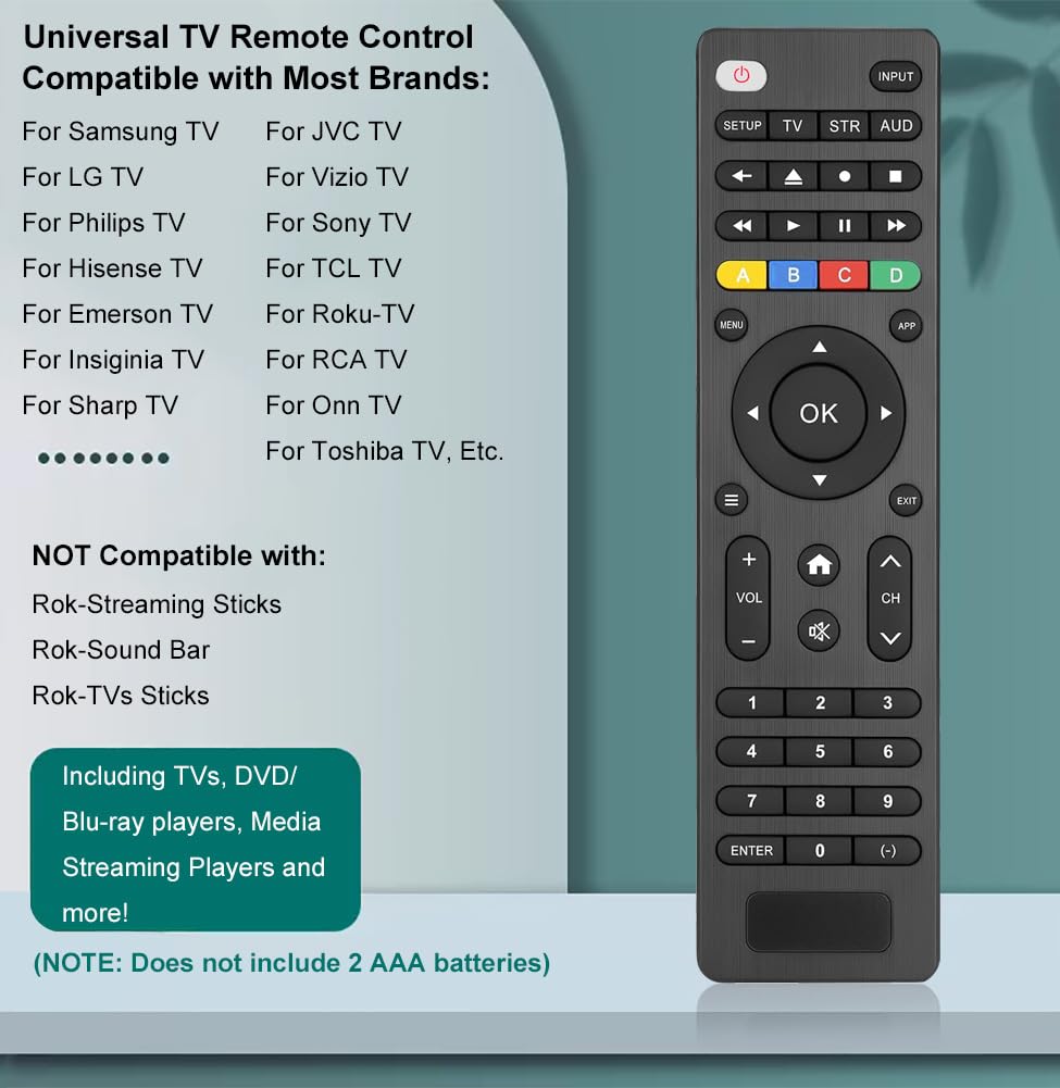 Universal TV Remote Control Compatible with Samsung, LG, Vizio, Sony, Hisense, TCL, Insignia, Toshib, Philips, Sharp and More Brand (NOT Compatible