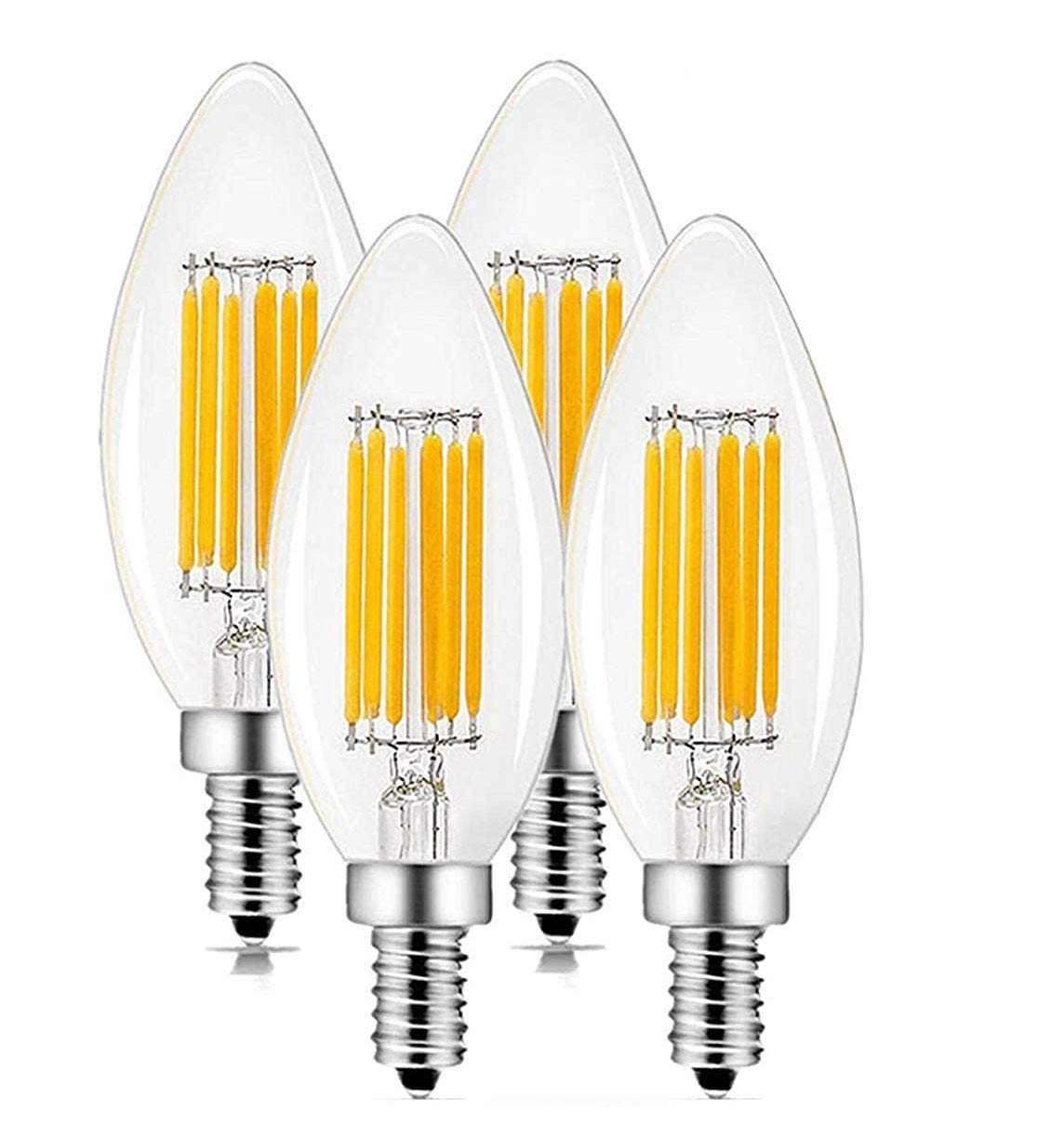 CTKcom 4-Pack 6W Candelabra LED Bulbs,E14 Dimmable COB LED Filament Candle Light Bulb,2700K Warm White 600LM,60W Incandescent Equivalent,Antique Light
