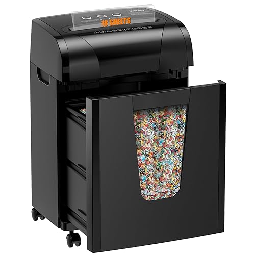 Suntiko Paper Shredder, 18-Sheet Cross Cut Level P-4, Shred Paper/Credit Card/CD, with Large Pull Out Bin?Insert Auto Jam Proof System Shredder