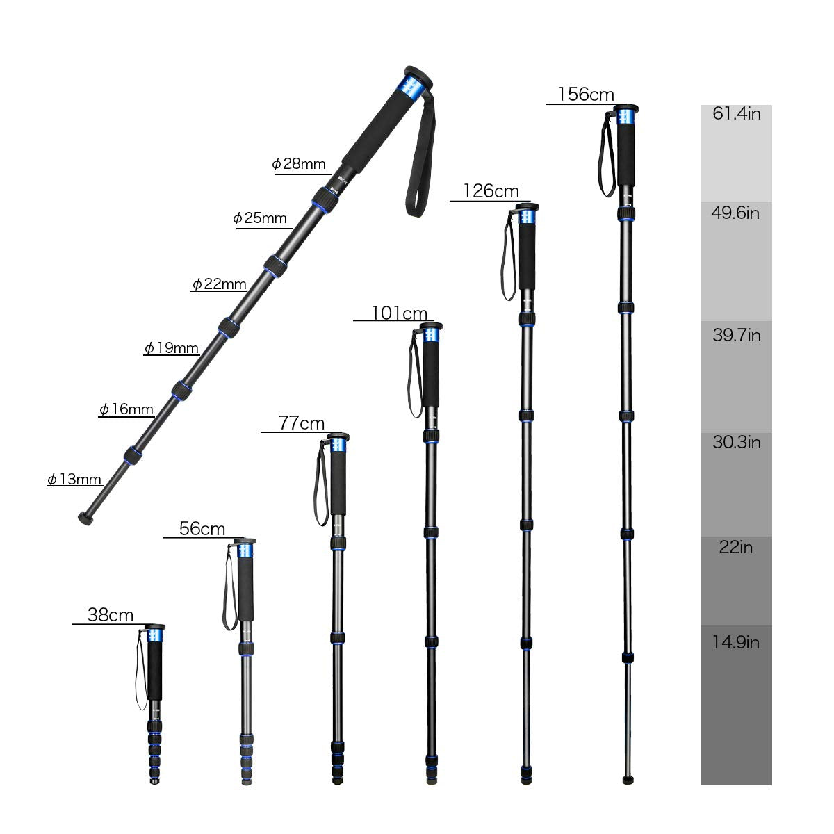 Koolehaoda 6-Section Monopod Compact Portable Photography Aluminum Alloy Unipod Stick, Max. Load 10kg / 22lbs, Folding Size is only 15-inch (K-266