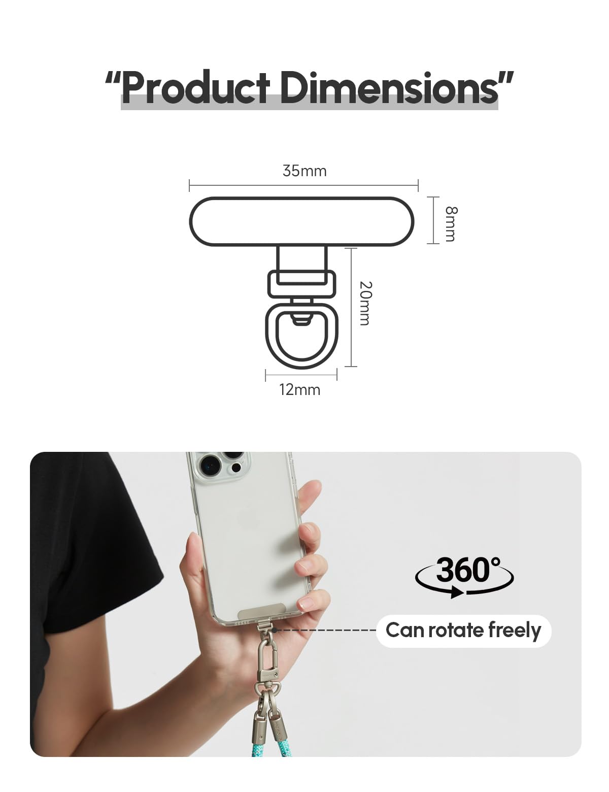 project-cb Phone Lanyard Tether Tab,Phone Strap Metal Patch,Universal Phone Lanyard Tether Patch Without Adhesive (Black)
