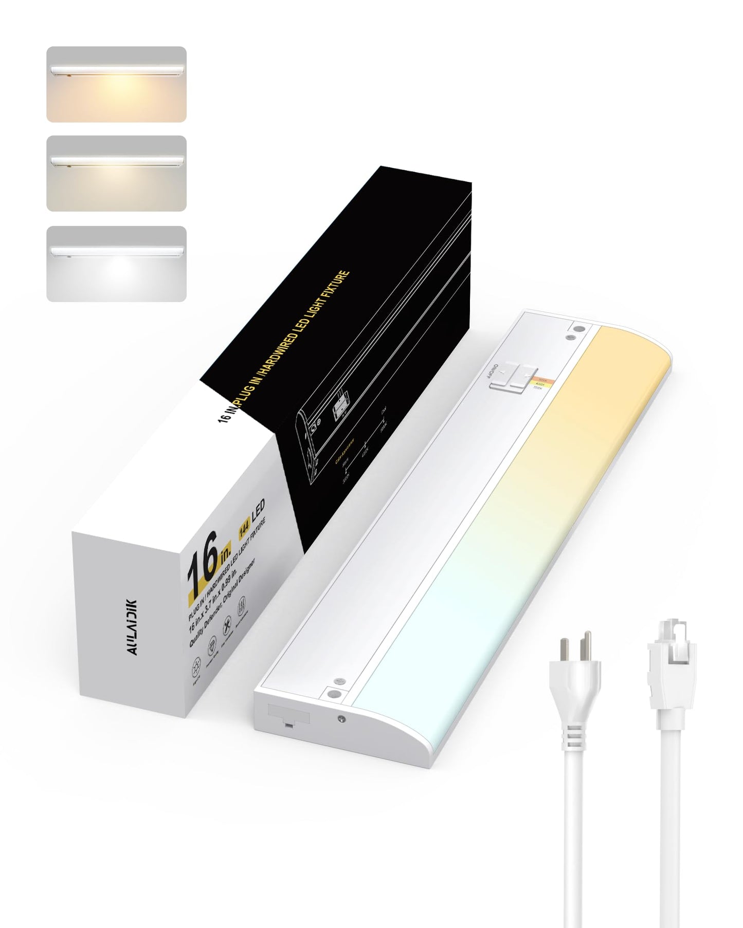 Under Cabinet Lighting Hardwired & Plug-in, 16 inch 3CCT Dimmable Linkable Under Counter Lights for Kitchen,with Power Cord and Linked Cord, CRI 97