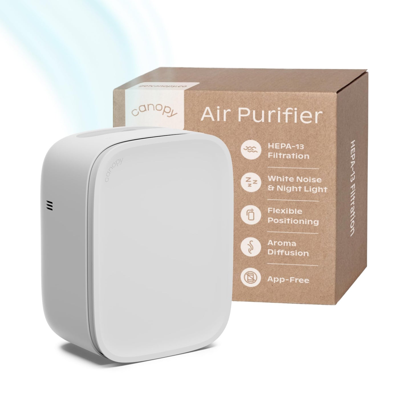 Canopy Bedside Air Purifier, HEPA-13, Traps Dust & Pollen, White Noise
