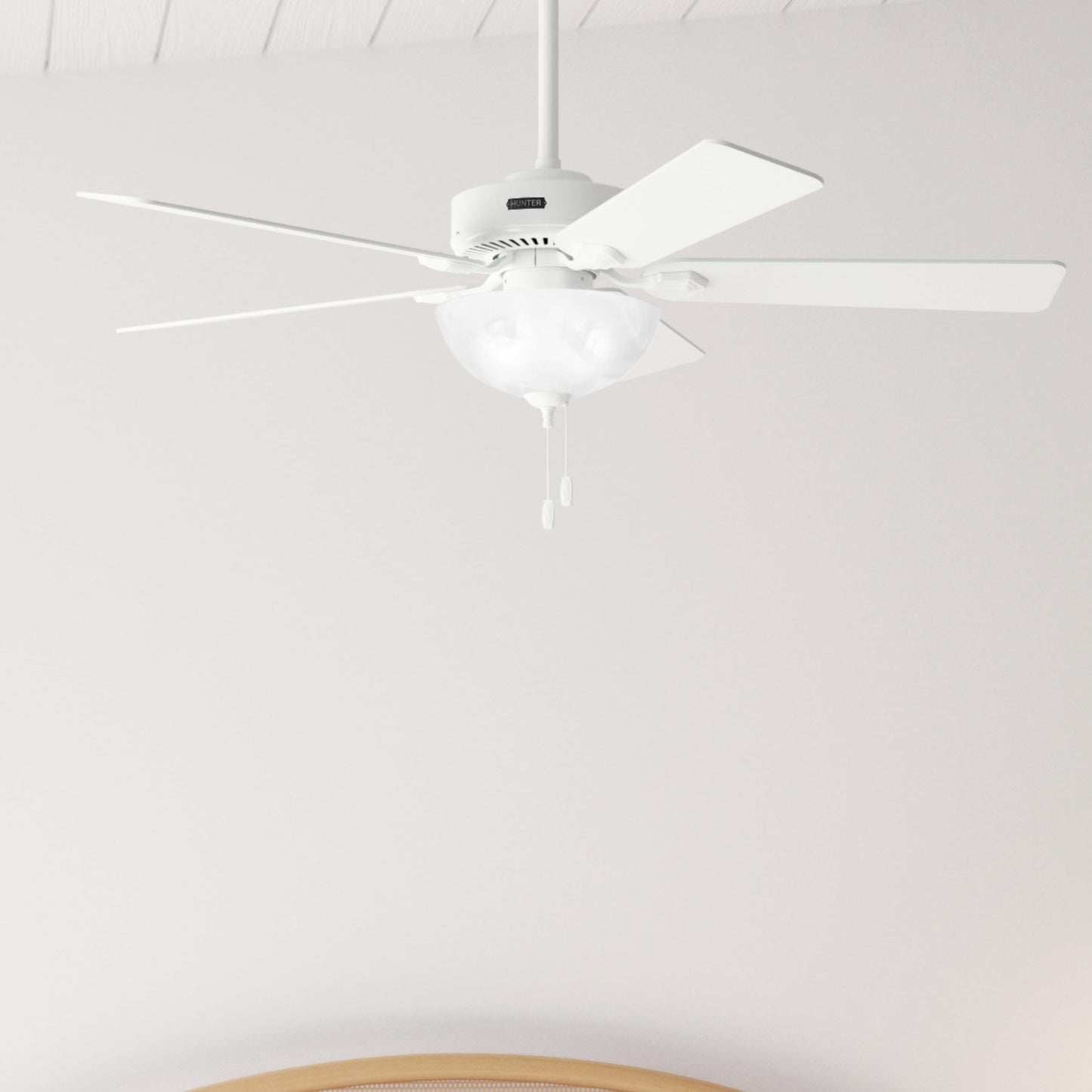 Hunter Fan 52 inch Indoor Ceiling Fan with Lights and Pull Chain, White Ceiling Fan for Bedroom, Living Room, Office, Kitchen (Renewed)