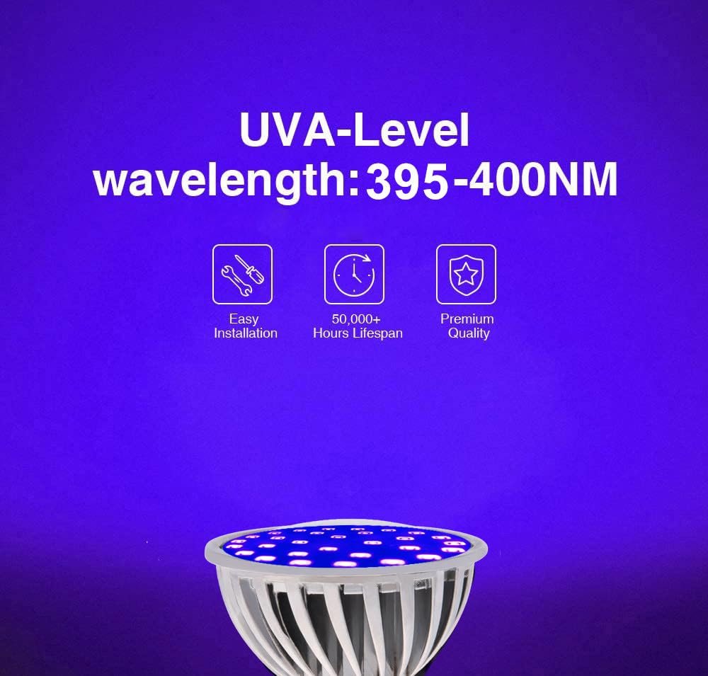 JSVSAL LED Black Light Bulb PAR16 E26 Base 120V,UVA Level 395-400nm,2-Pack