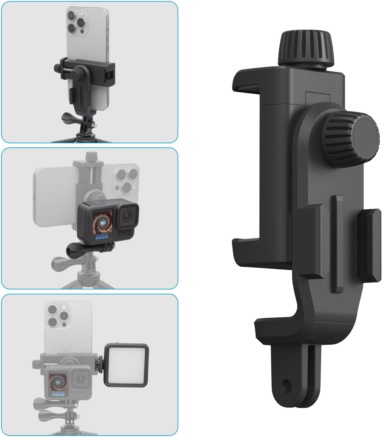 Suptig Phone Holder for Tripod, Action Camera Tripod Mount Adapter Compatible for iPhone, Gopro, DJI Action, Insta 360, Akaso, Mic, LED Light