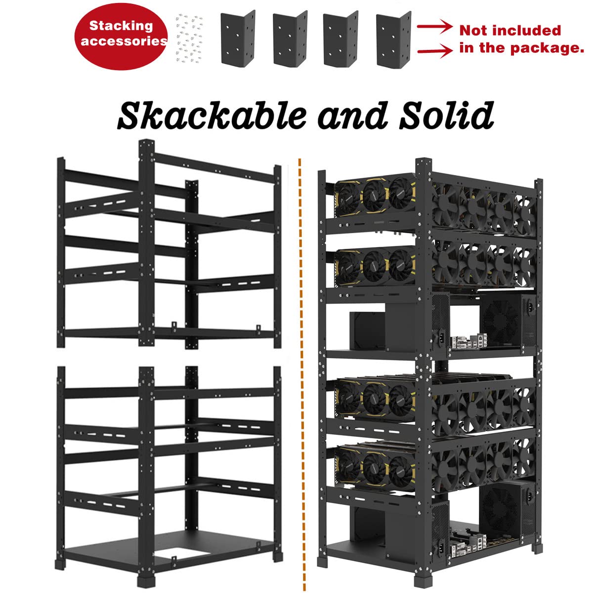 12GPU Stackable Mining Rig Frame, Steel Open Air Mining Rig Case, Solid Miner Frame for Crypto Ethereum ETH RVN Ergo Miner Mining Case Rack Fits Dual