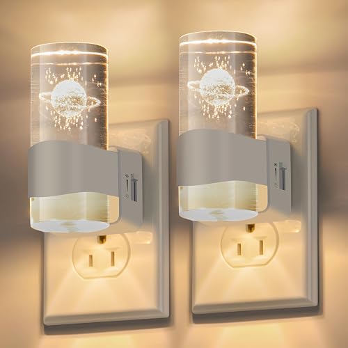 FLMAQE LED Night Light 2 Pack, Dimmable, Dusk to Dawn Sensor, 0-100 LM Adjustable Brightness, 3000K, Wall Mounted, Starry Sky Pattern Etched