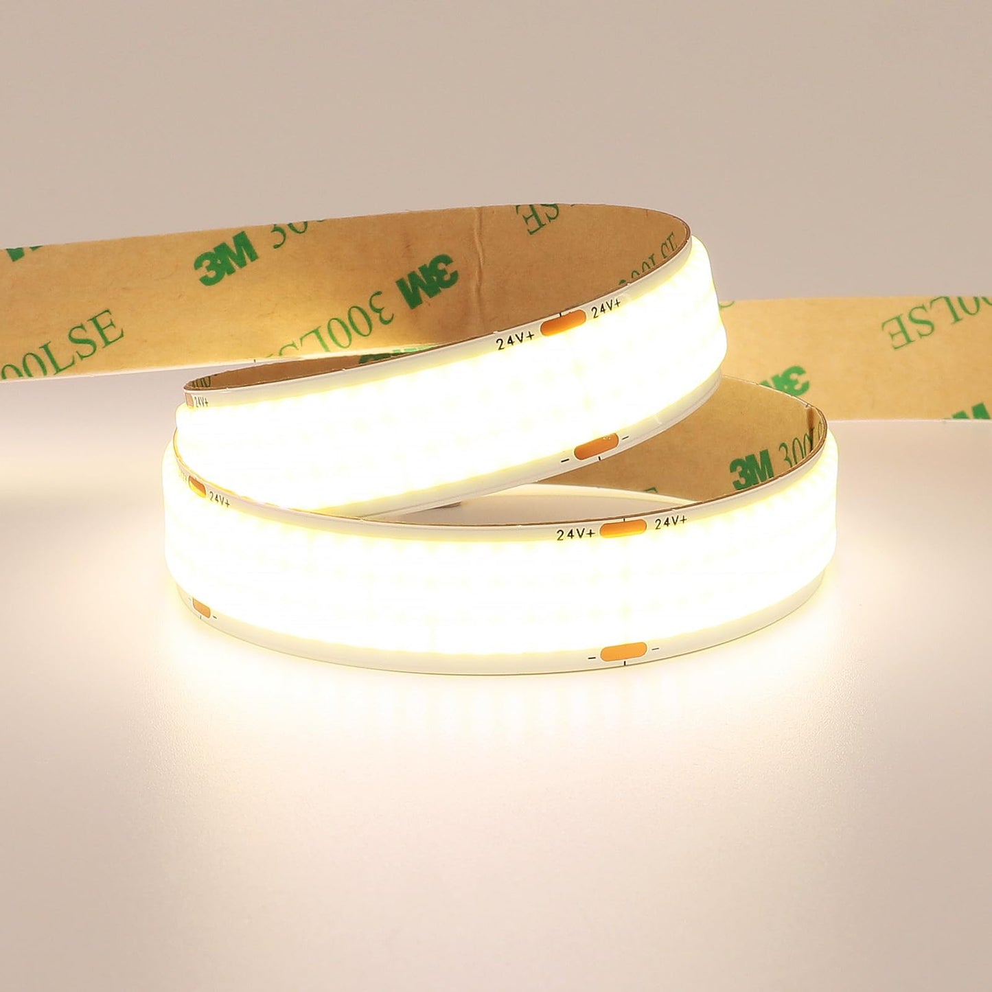 GOMING 24V 15mm Width COB LED Strip Natural White 4000K 960LED/M 16.4ft(5M) 120W High Brightness 13750lm CRI 93+ Big Luminous Surface IP20 Not