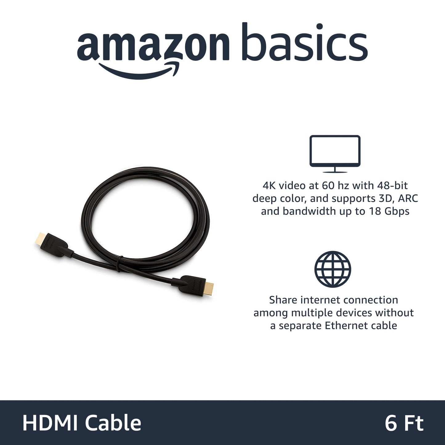 Amazon Basics High-Speed 4K Ultra HD HDMI 2.0 Cable/Cord, 6 feet, 24-Pack, 18 Gbps, 60 Hz, 2160p, 48 bit, Male-to-Male, Ethernet Ready, 3D, Black