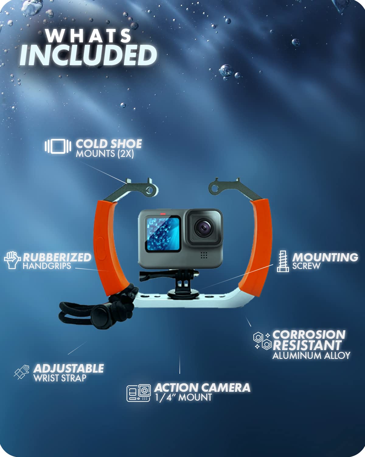 Movo GB-U70T Underwater Diving Rig for GoPro Hero with Cold Shoe Mounts, Wrist Strap - Works with HERO6, HERO7, HERO8, HERO9, HERO10, HERO11, and Osmo