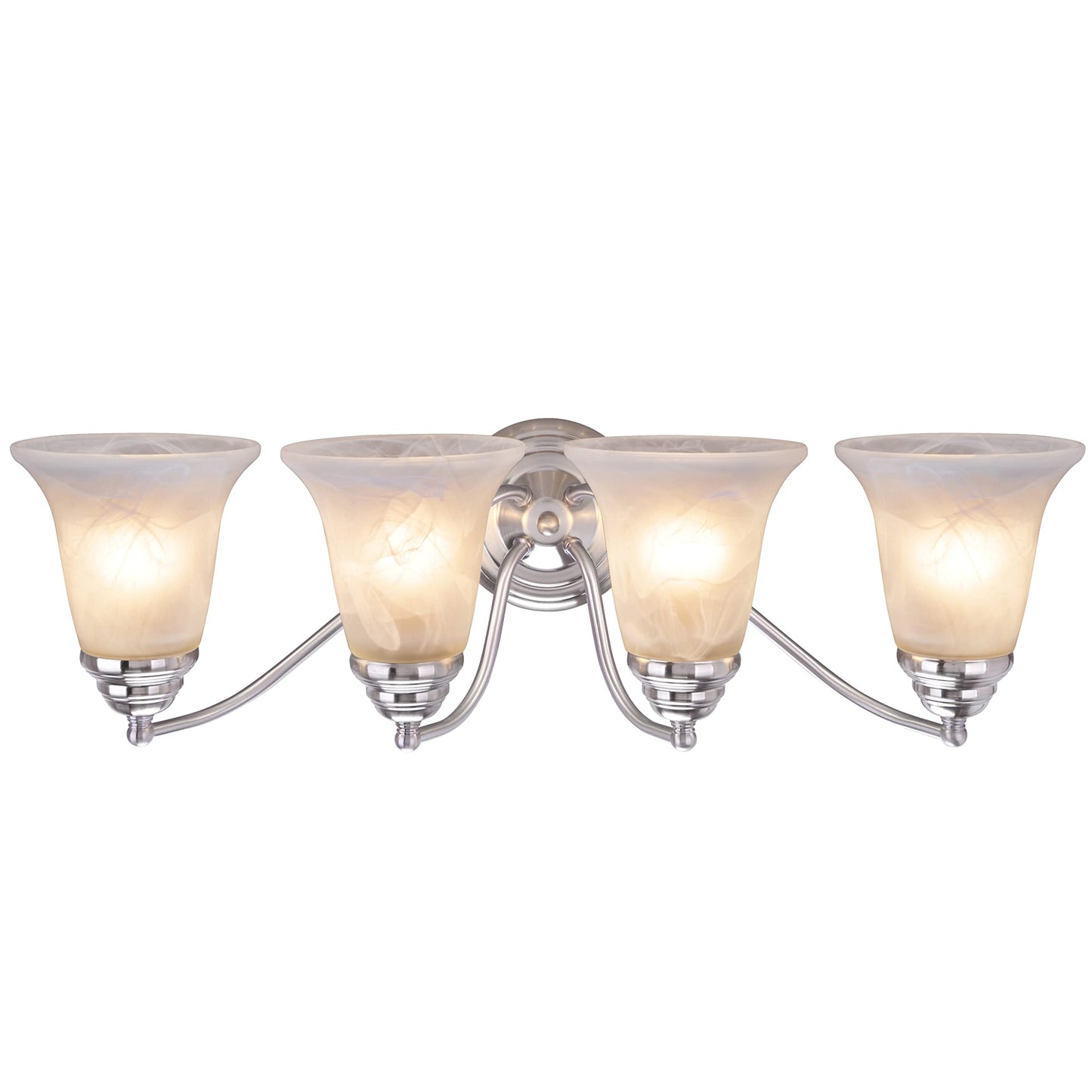Aspen Creative 62136, Four-Light Metal Bathroom Vanity Wall Light Fixture, 23 1/2" Wide, Transitional Design in Brushed Nickel with Faux Alabaster