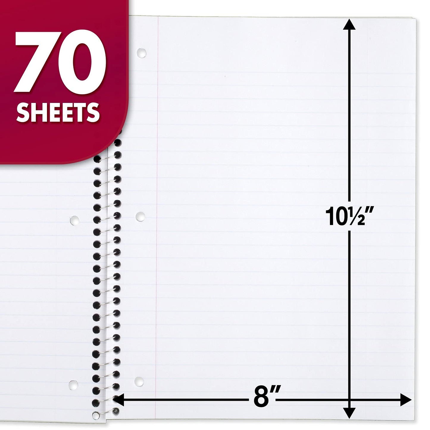 Mead Spiral Notebook, 4 Pack, 1 Subject, Wide Ruled Paper, 7-1/2" x 10-1/2", 70 Sheets per Notebook, Colors Will Vary (930200-ECM25)