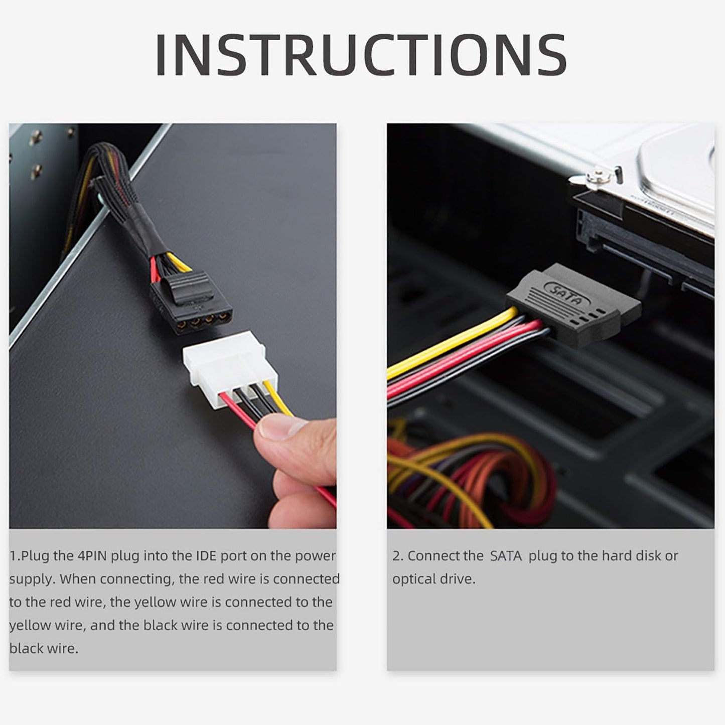 fengxiaomin 4 Pin Molex to 15 Pin Dual SATA Power Splitter Cable SATA Power Splitter Cable 18AWG Copper Serial SATA Hard Drive Extension Cable(20CM)-4