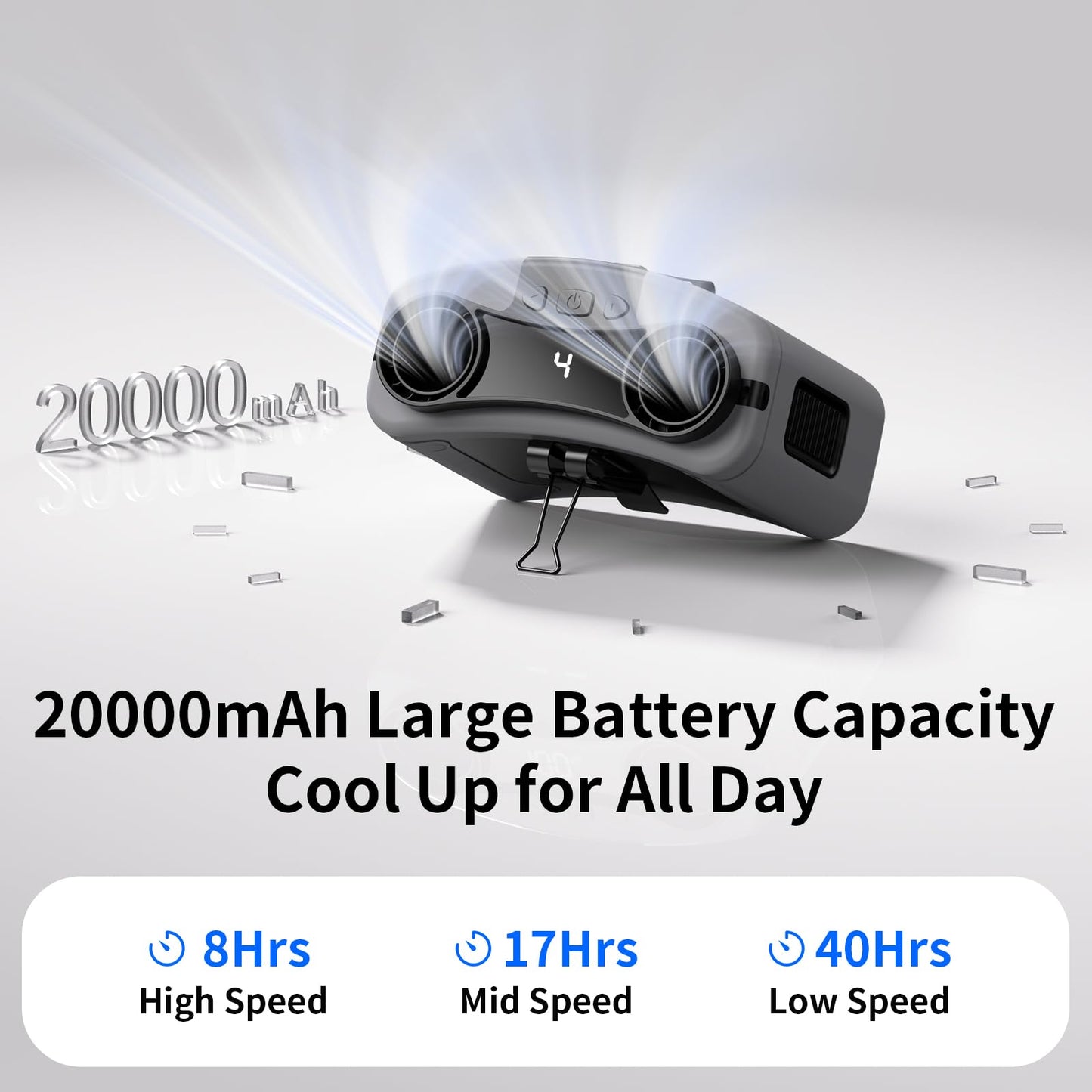 Socool 20000mAh Portable Waist Fan Clip on Wearable Belt Personal Fan Rechargeable, 40H Cooling Battery Operated with 10 Speeds & Dual Air Outlets