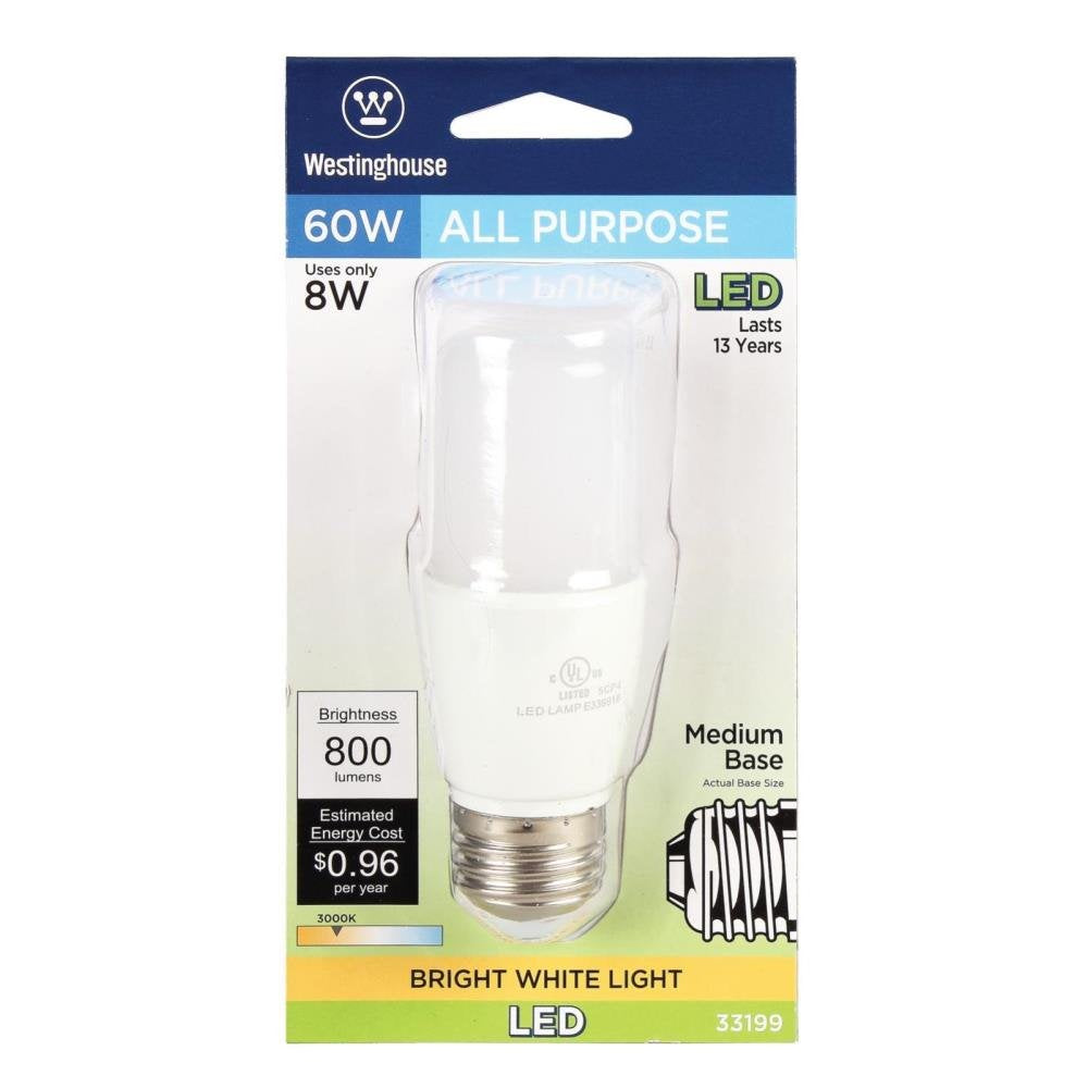 Westinghouse 3319920 8 Watt (60 Watt Equivalent) T7 Frost LED Light Bulb Medium (E26) Base, 4-Pack
