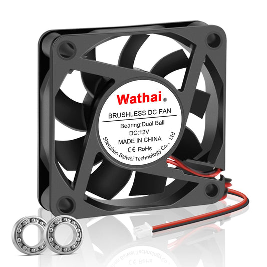 Wathai 60mm 12V Dual Ball Bearing High Speed DC Exhaust Cooling Fan (60x60x15mm, 4500RPM, 24.8CFM, 32dBA) for Desktops, Laptops