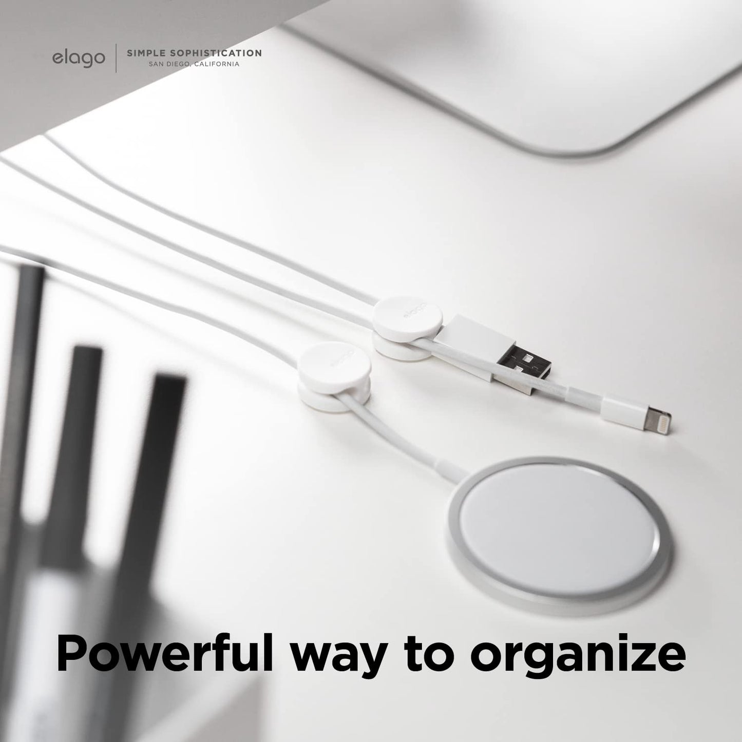 elago Cable Management Buttons - Desk Organizers, Desk Accessories, Cable Clips, Cord Organizer, Office, Home Office, 2 Cable Holding Slots, Flexible