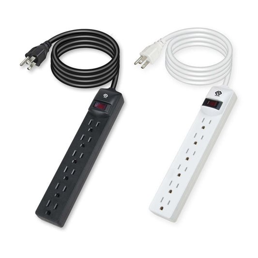 OSKOS Power Strip, 6 outlets, 6FT Extension Cord, UL Listed, 2 Pack, 15A Circuit Breaker, Wall Mountable.