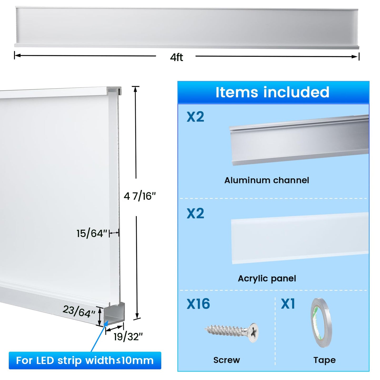 Muzata 2Pack 4FT/1.2M Spotless Aluminum LED Baseboard Lighting Frosted LED Strip Light Diffuser Neon Skirting Board Indoor Mood Lighting Baseboard