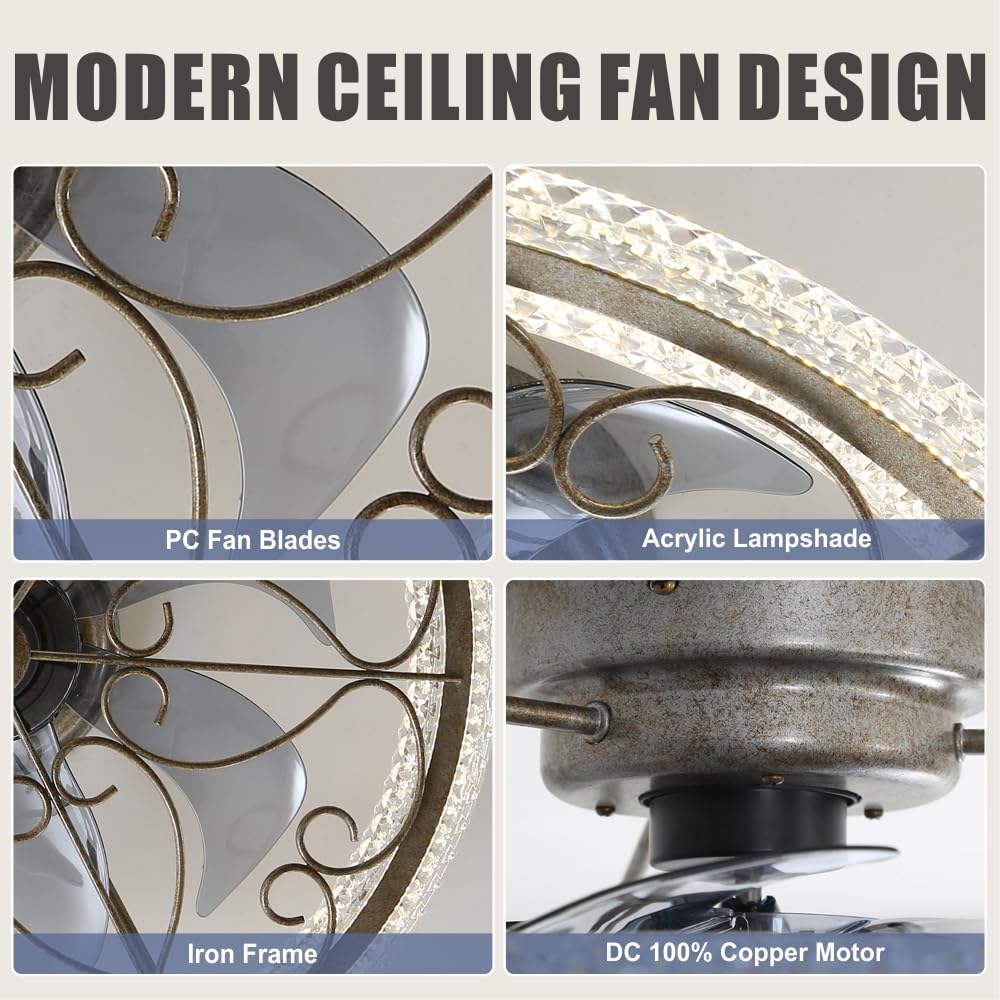 lifeholder Low Profile Ceiling Fan with Lights Remote 20" Ceiling Fan Flush Mount Enclosed Ceiling Light Dimmable Ceiling Lights Chandeliers Handmade