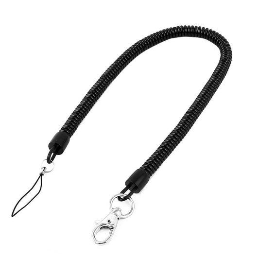 uxcell Retractable Coil Lanyard, Spiral Spring Coiled Strap Rope Lanyard with Lobster Clasp, Elastic Keyring Key Holder 46cm Length Black, 1pc