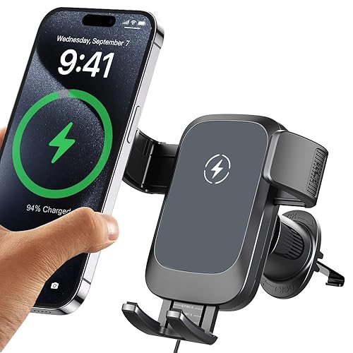 Wireless Car Charger, Auto-Clamping Air Vent Mount Car Phone Holder - 15W/10W/7.5W Fast Charging Compatible with iPhone 17/16/15/14/13/13 Pro/12 Pro