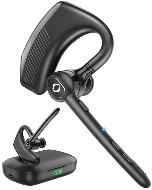 Bluetooth Headset Wireless Earpiece iPhone Android Wireless Charging Case Microphone Earpiece Handsfree Single Ear Headset LED Digital Display Phones