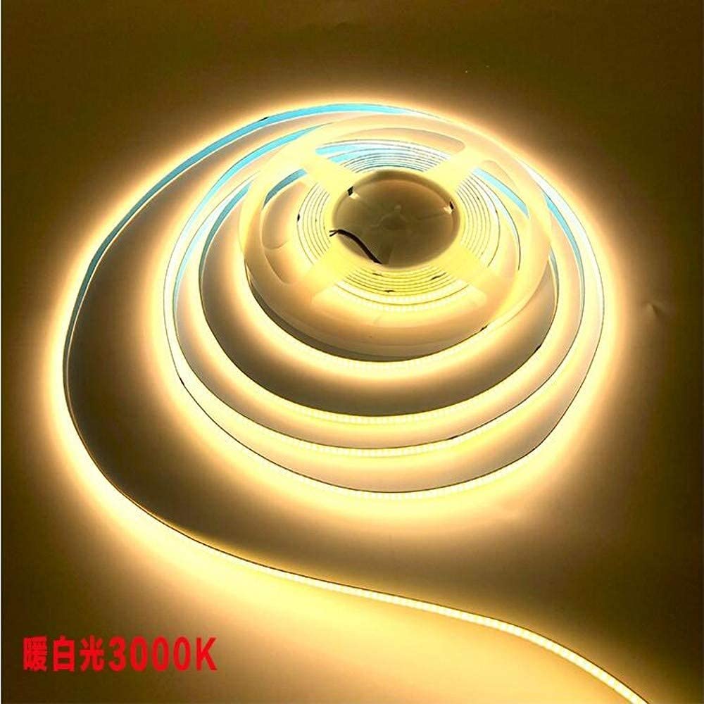 Kumax DC12v LED Strip Lighting, 5mm Width 1m Night Light, 480LEDsM Uniform Glow COB Bendable Tape Cutting Designed Rope Flexible Counter Light(Warm