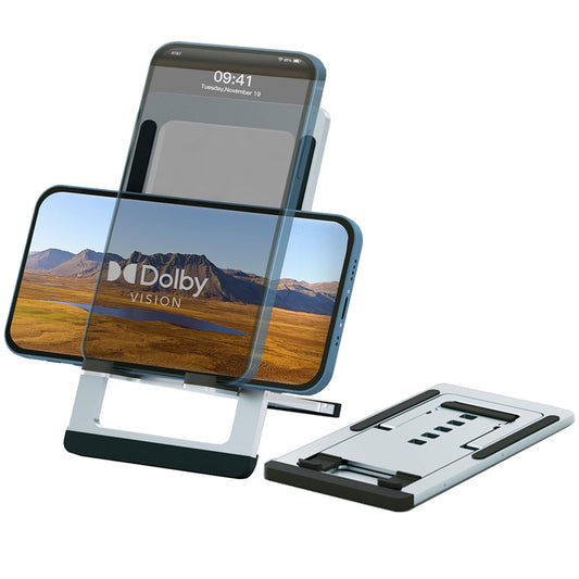 Cell Phone Stand Foldable Aluminum Adjustable Phone Holder for Desk Portable Travel Holder Office Desk Accessories Compatible with iPhone 16 15 14 13