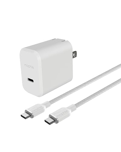 Mophie 30W GaN Charger with 2M/6ft USB-C to USB-C Cable Bundle -Fast Wall Charging, Universal Compatibility, Durable Braided, Eco-Friendly, White