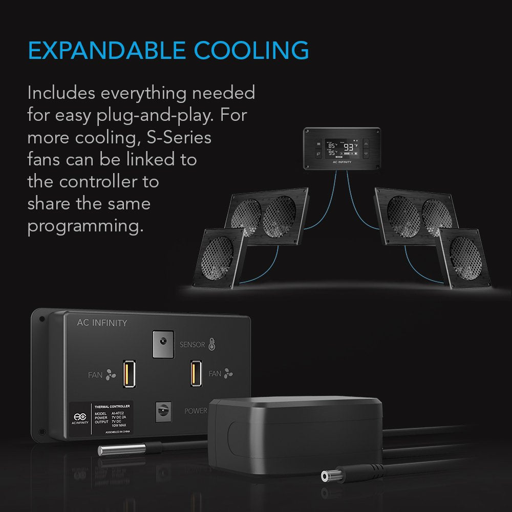 AC Infinity AIRPLATE T9, Quiet Cooling Fan System 18" with Thermostat Control, for Home Theater AV Cabinets