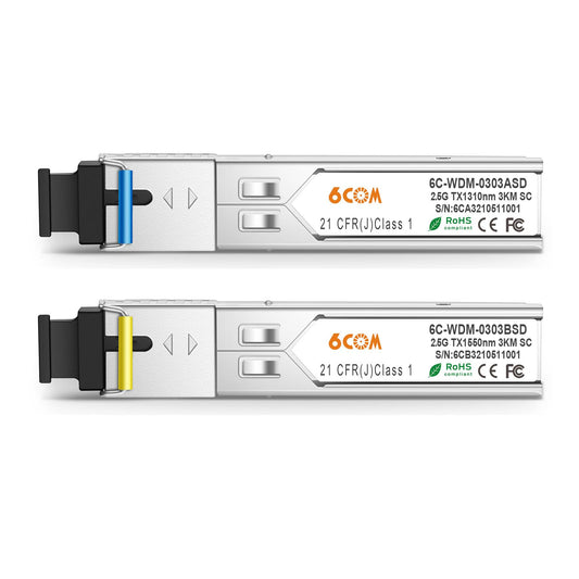 6COMGIGA A Pair of 2.5G SFP SC Connector Bidi Transceiver, 1310nm/1550nm SMF Transceiver, up to 3km, Compatible with Cisco, Ubiquiti, D-Link and Other