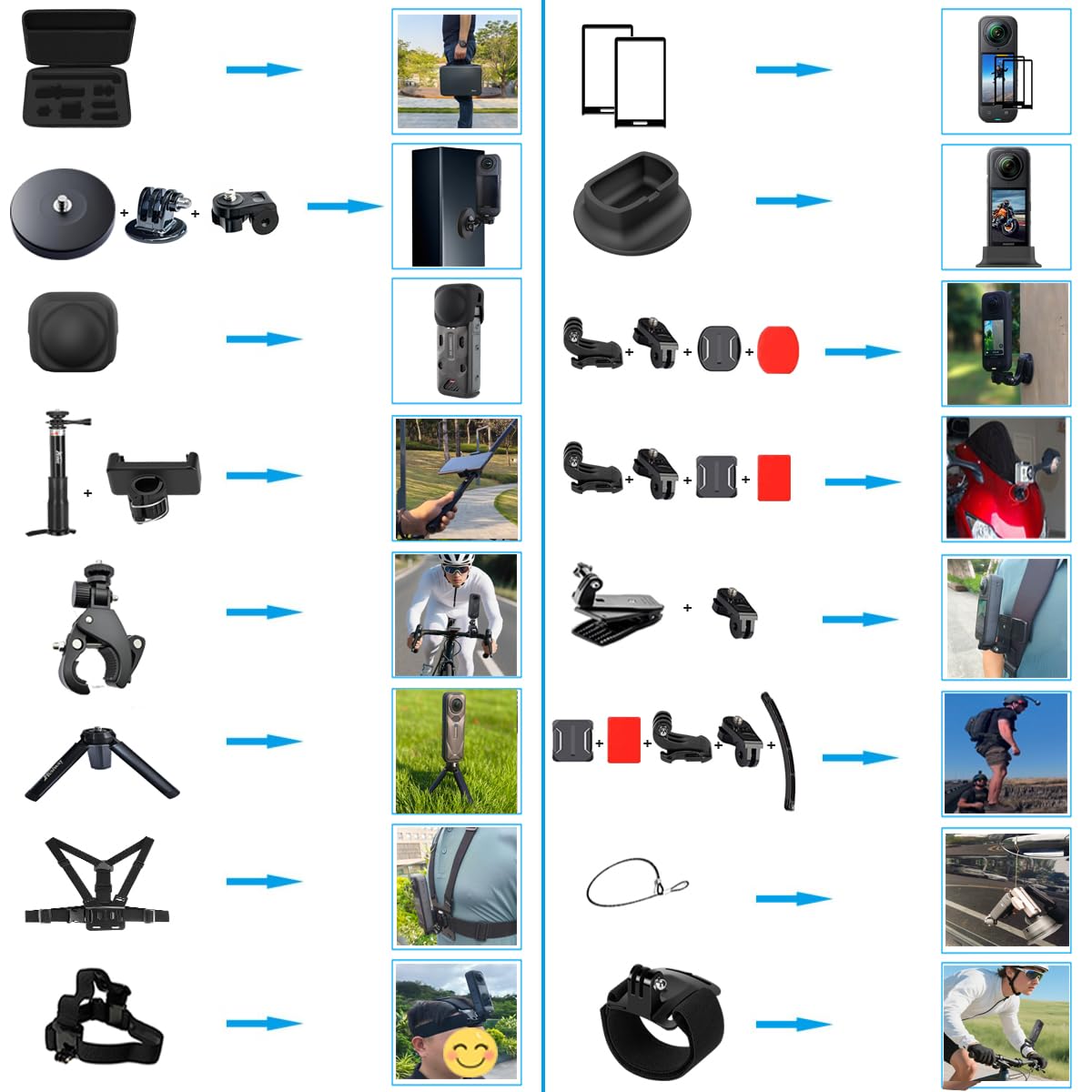 Accessories Kit for Insta360 X5 / X4 Camera Mount Bundle with Magnetic Mount Carrying Case, Selfie Stick, Tripod, Chest Strap,Bike Clamp,Screen