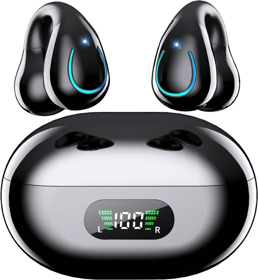 Paekole Clip On Headphones, Super Comfort Open Ear Bluetooth Earbuds for All Day Wear, Lightweight Bone Conduction Wireless Earbuds with Charging Case