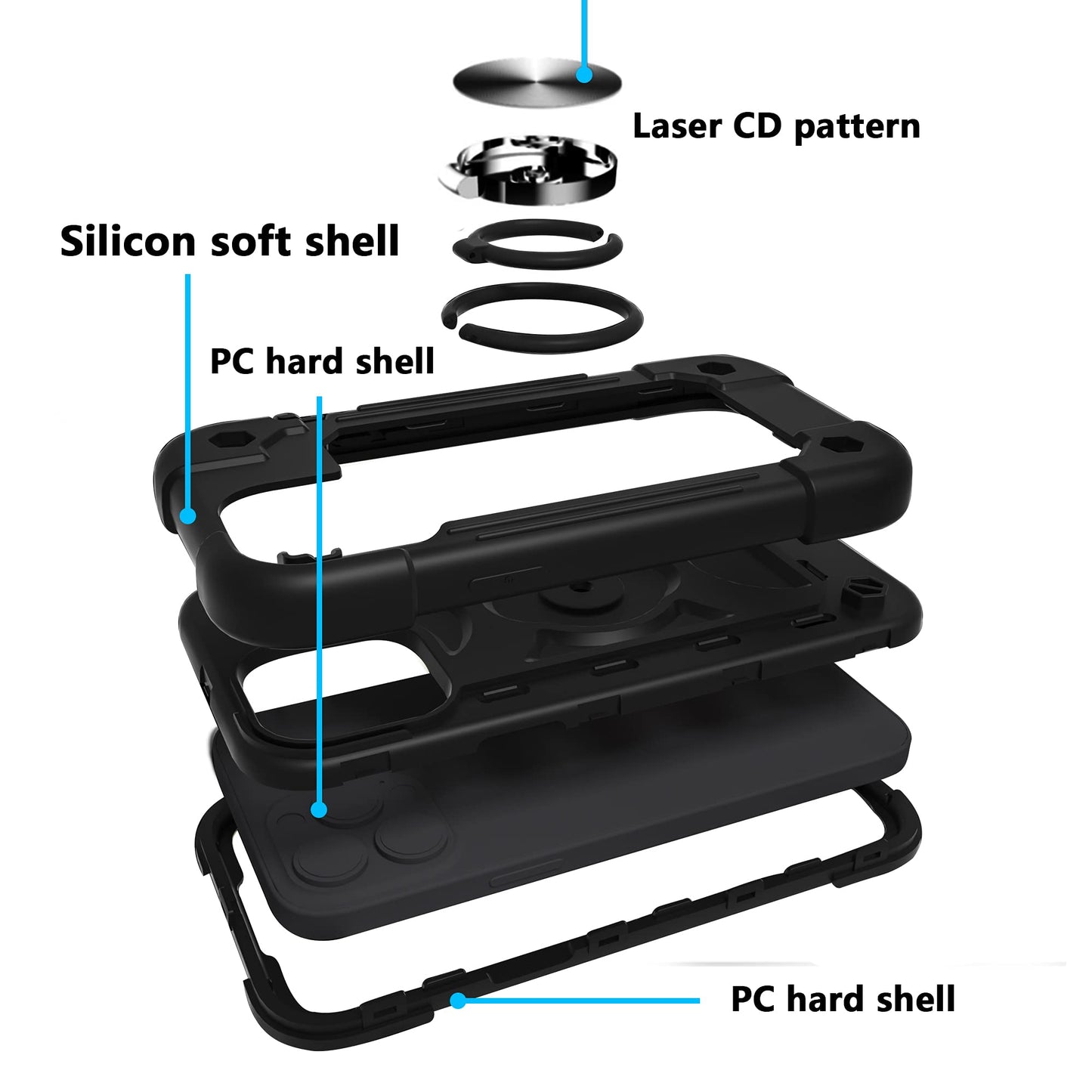 Cookiver for iPhone 13 mini/iPhone 12 mini Case 5.4 Inch with Ring Stand, with 2 Pack Glass Screen Protector + 1 Pack Camera Lens Protector,Heavy-Duty