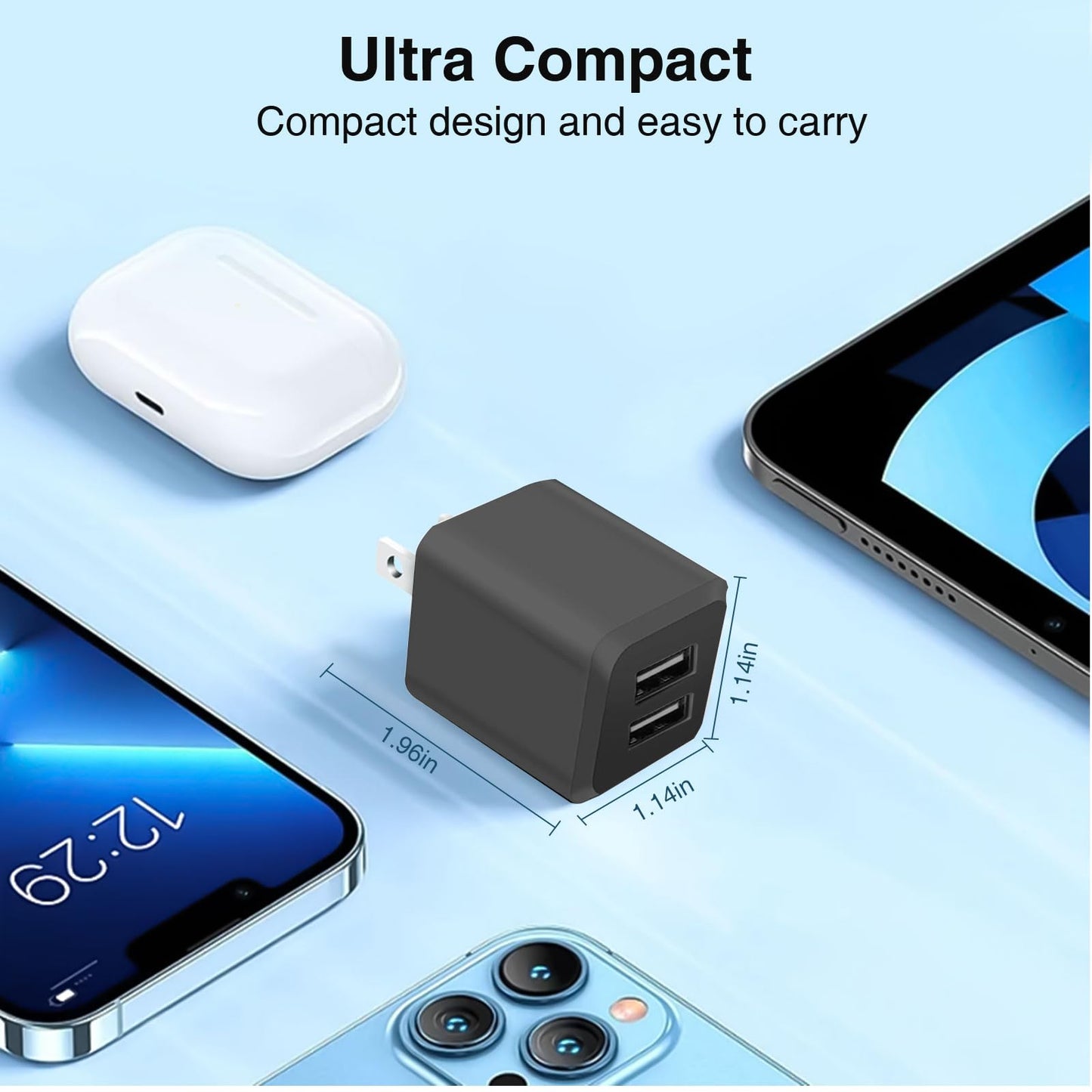 REKNA USB Wall Charger, Dual Port USB Cube Power Adapter Charger Plug Block Charging Box, Dual Port Wall Fast Charging Adapter, Compatible for i Phone