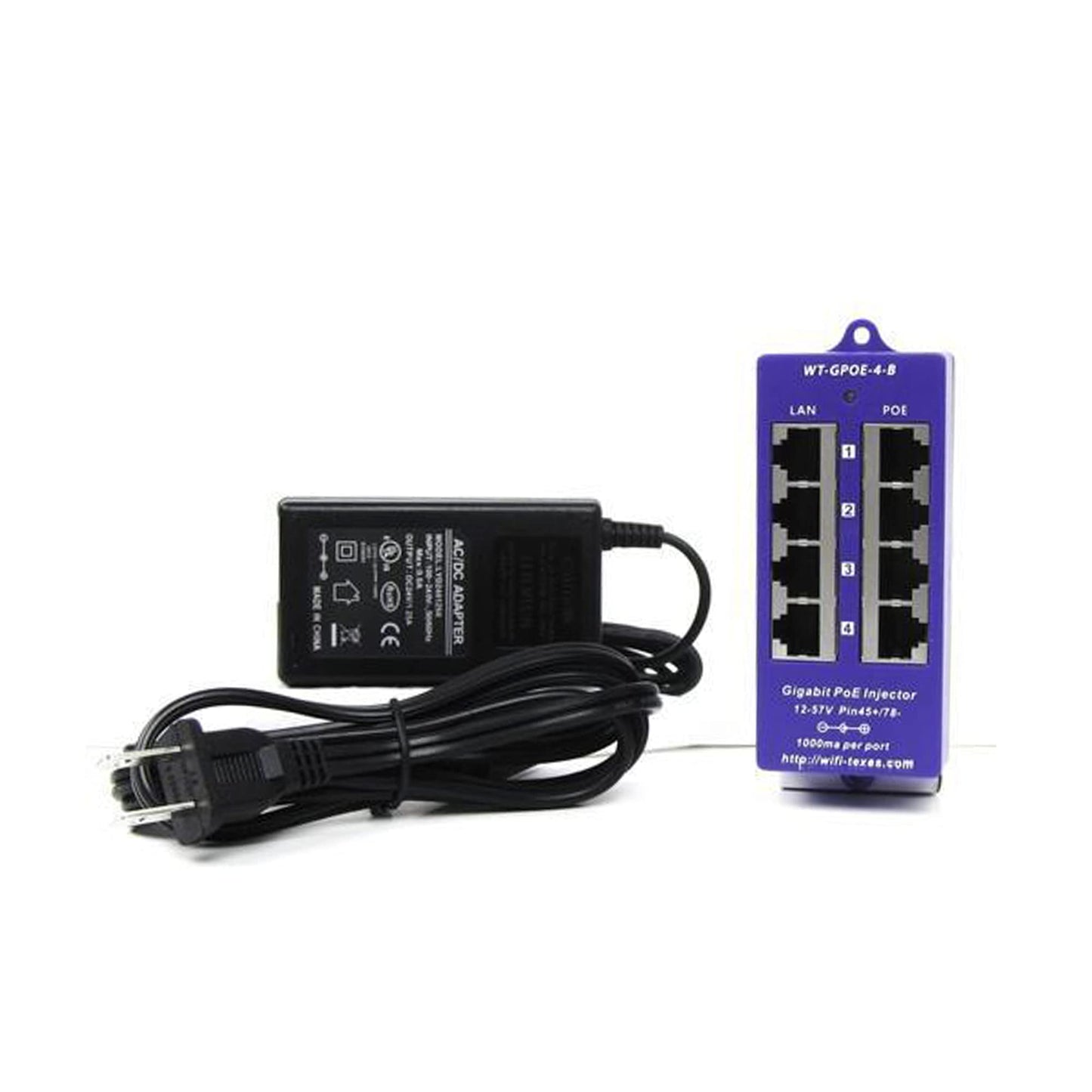 PoE Texas 4 Port 24V Passive PoE Injector with 24V 30W UL/FCC Certified Power Supply - Gigabit Injector - Passive Power Over Ethernet Multi Port PoE