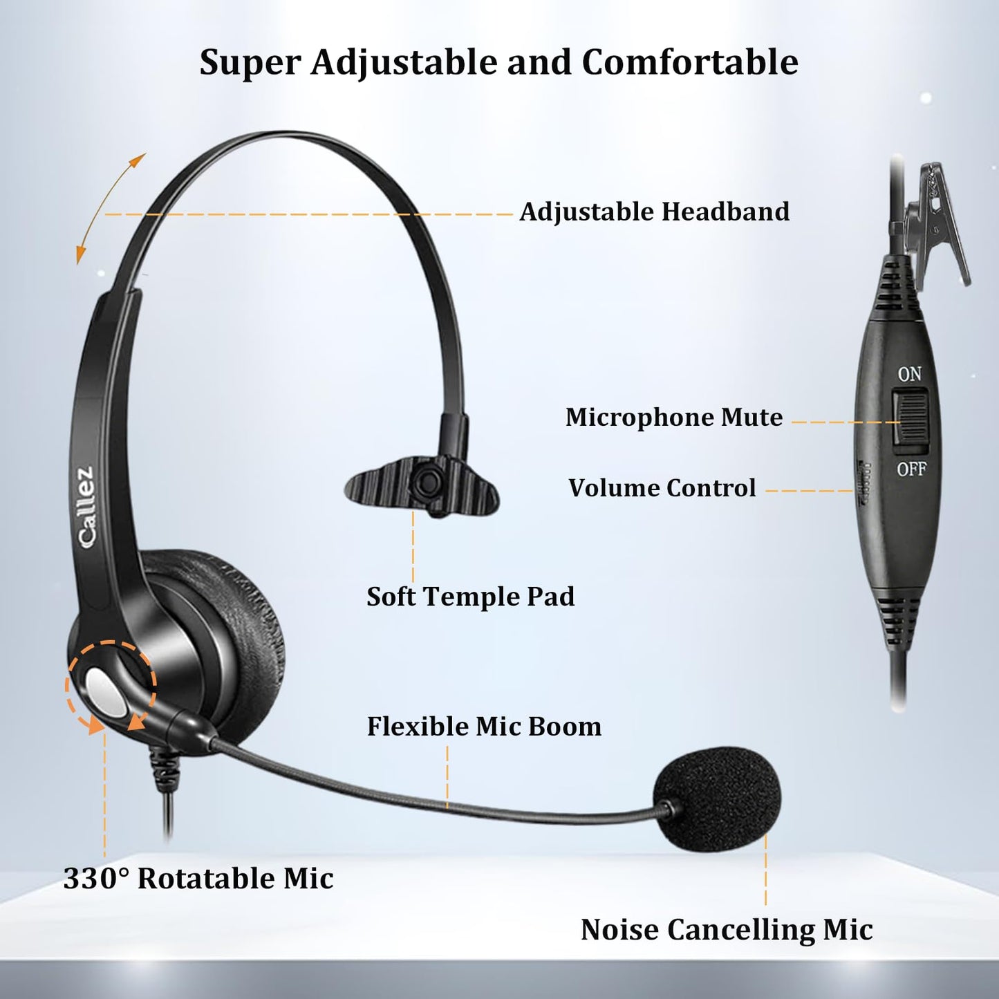 Callez RJ9 Cisco Phone Headset for Office Phone with Noise Cancelling Microphone & Mute Switch, Telephone Headset Compatible with Cisco IP Phones 7821